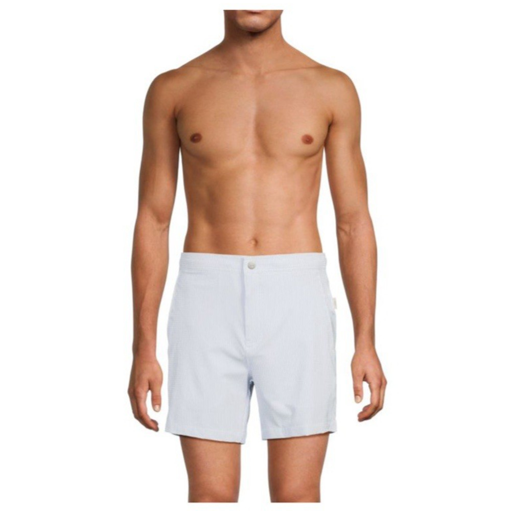Onia Calder 6E‎ Mens Swimsuit Blue Nylon L Large Swim Trunks Shorts Flat Front